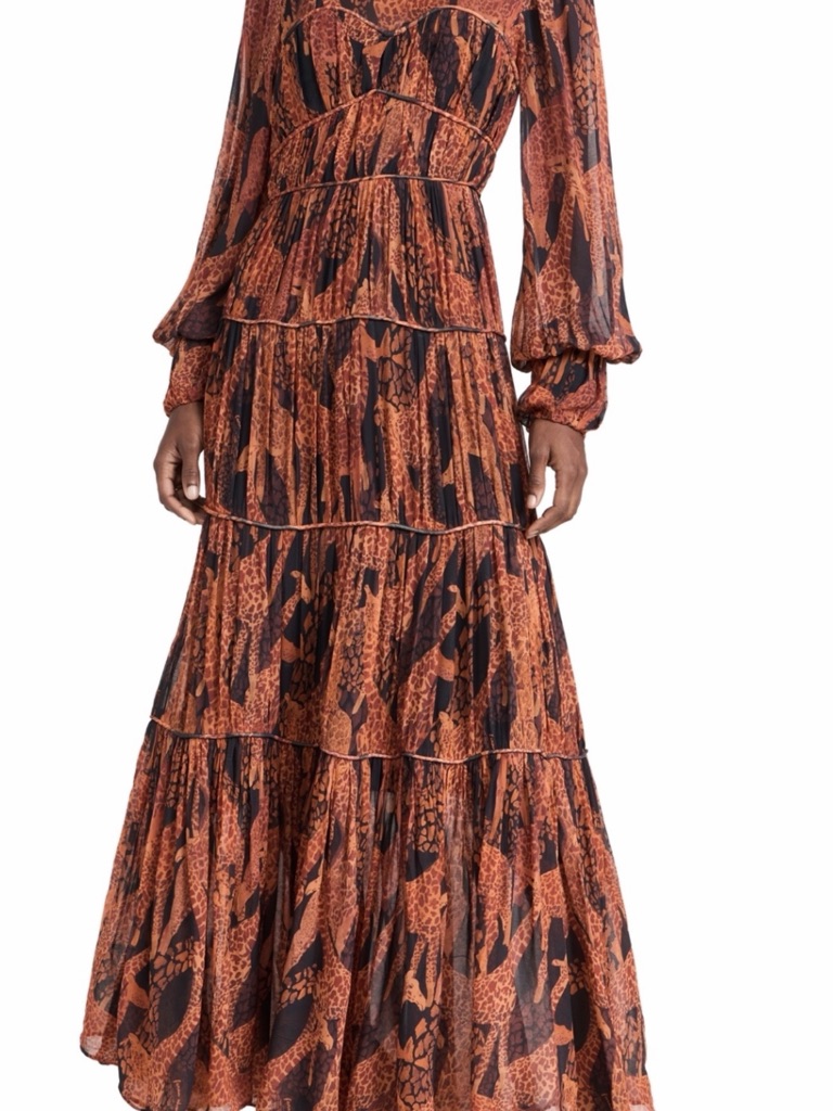 Farm Rio Orange And Black Printed Tiered Maxi Dress New With Tags